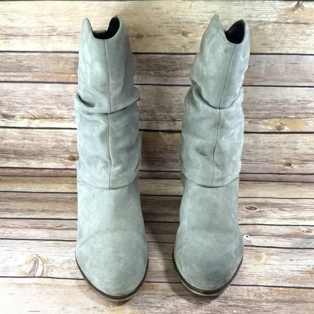 Aldo Womens Sage Green Soft Suede Stacked Heel Wood Stacked Heel Boots 10